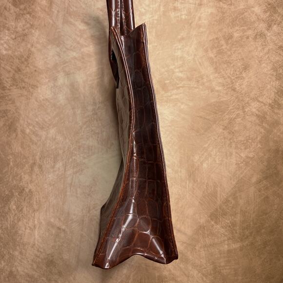 Vintage 90s Ralph Lauren Safari Faux Alligator Leather Embossed Tote Bag Boho - Picture 7 of 10